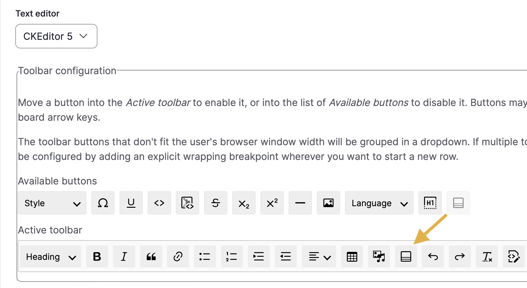 Screenshot shows CKEditor 5 Bootstrap Accordion being dragged onto the CKEditor toolbar